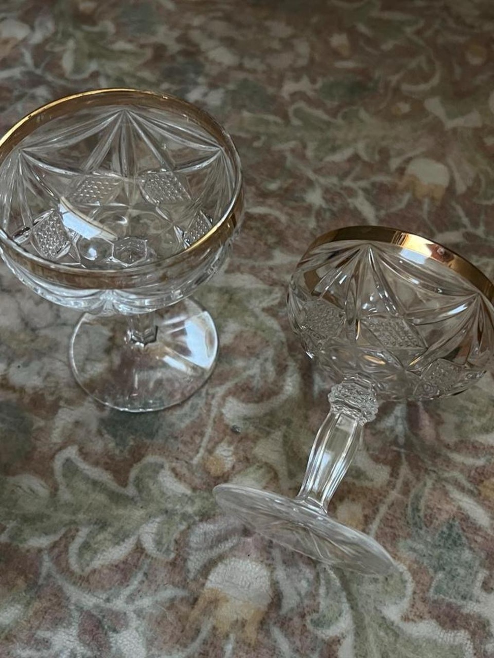 Cut Crystal Gold-Rim Coupe Glasses - Set of 2